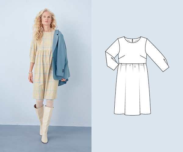 Robe beige, à carreaux jaunes et bleus Robe beige, à carreaux jaunes et bleus