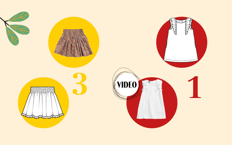 Modèles 3 et 1 : la jupe et la robe