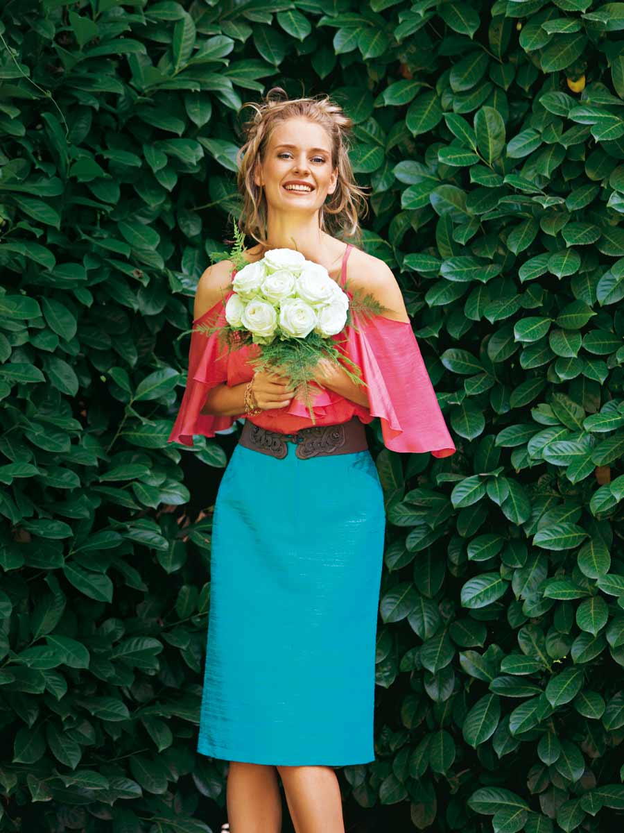 pastel coral bridesmaid dresses Crepe pencil skirt