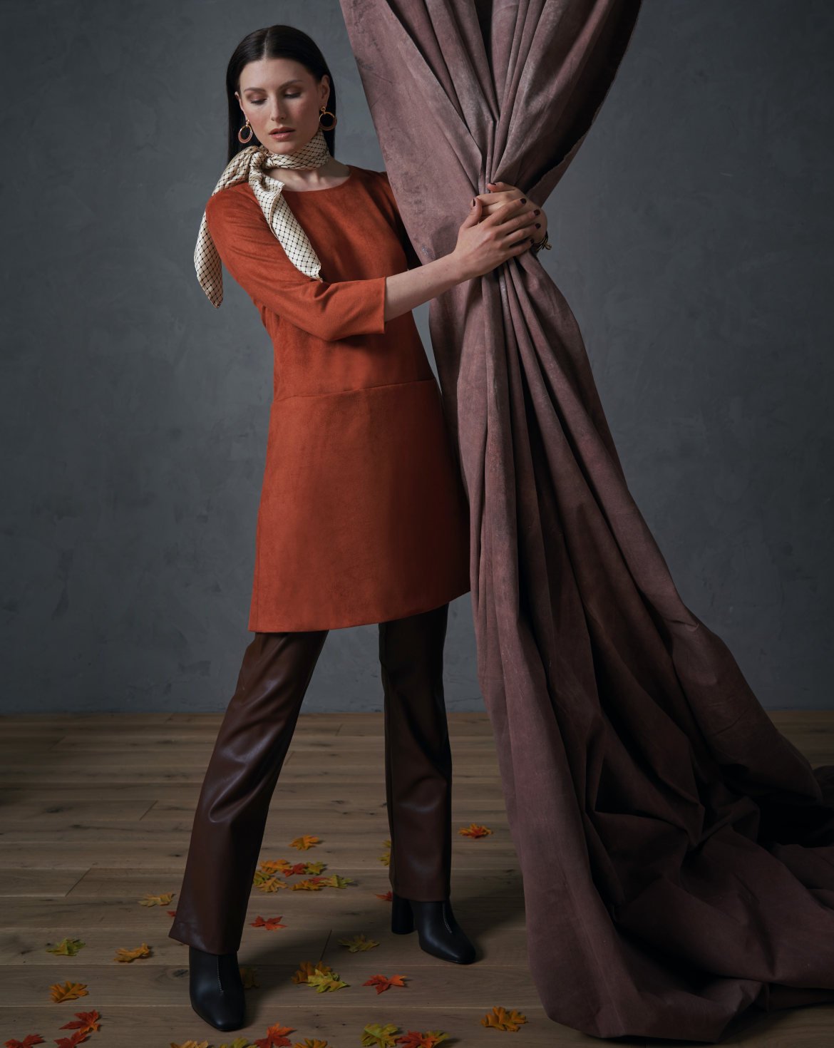 knee length dresses for ladies Dode Printed Silk & Lambskin Patent Leather Dress 6 main image 1