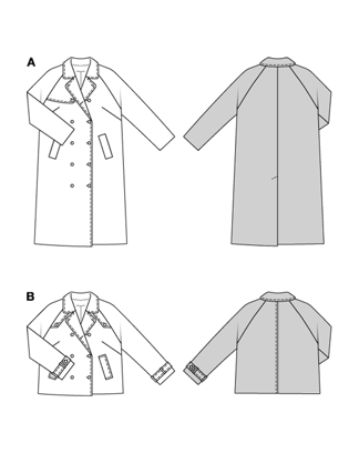 burda symönster för dam trenchcoat med raglanärmar och breda passpoalfickor & fodrad kort jacka med knappslå #5747 