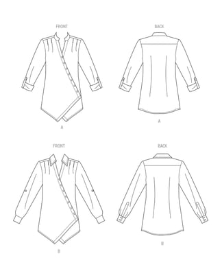 Patrons Butterick pour chemisiers dames avec patte de boutonnage en biais #B6980.AA tailles 36-44