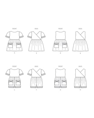 Set de patrons Butterick pour bébés filles Robes Combinaisons #B6987.A Taille 1/2 - 4 ans