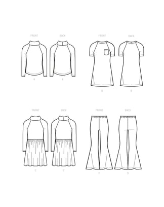 Patrons McCall's pour filles : T-shirt à manches longues, robe et pantalon évasé #M8353K5 Taille 128-152