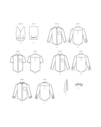 Patrones McCall para hombre: chaleco acolchado, camisas, corbata y pajarita #M8415 Talla 54-62