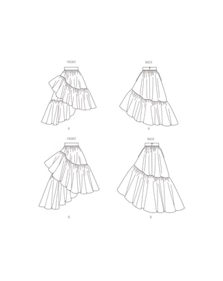 Patron Vogue V1957Y5 Jupe à volants asymétrique pour femme Taille 44-52