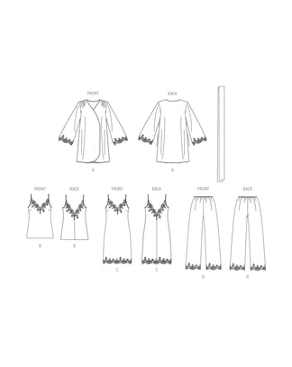 Patron Vogue V1962F5 Lingerie féminine, vêtements de nuit Taille 42-50
