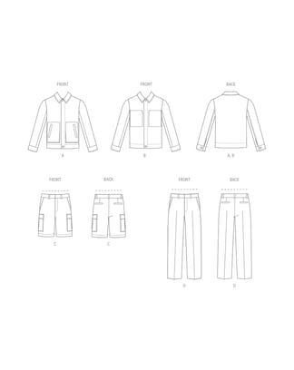 Ensemble de patrons Vogue pour hommes : veste non doublée, pantalon semi-ajusté et short # V2022 tailles 44-52