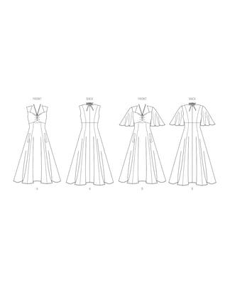 Patron Vogue Robe midi pour femmes avec variantes de manches #V2025 Taille 34-42