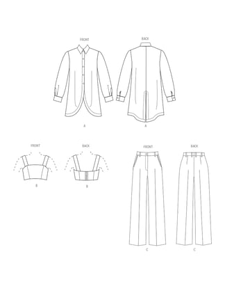 Set de patrons Vogue pour femme : chemisier, crop top et pantalon #V2037 Taille 34-42