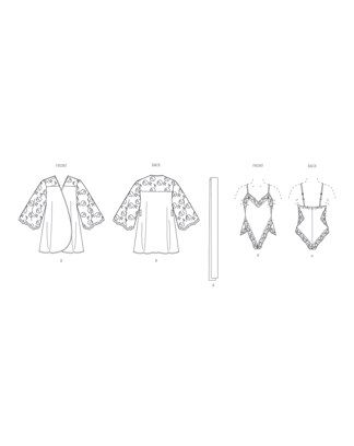 Patron Vogue pour femme, peignoir avec ceinture #V2077.U5 Taille 42-50
