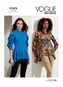 Patron Vogue Blouse Peplum Femme avec Col Montant #V1875 Taille 38-44