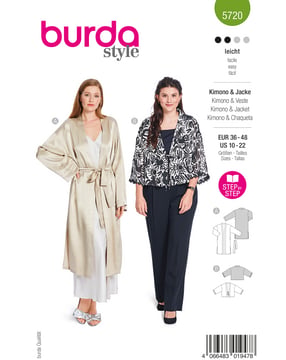 burda symönster dam kimono med satin slips & kavaj med vida ärmar #5720 