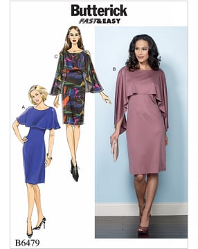 Patron Butterick Robe femme avec cape d'épaule #B6479E5 Taille 40-48