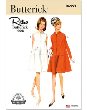 Patrons Butterick Robes vintage pour femmes Mini sans manches à manches longues #B6991.Y5 Taille 44-52