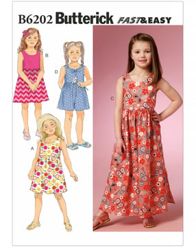 Patrons Butterick Robes pour filles #B6202CL Taille 122-134