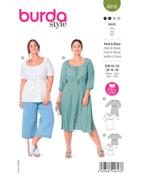 burda patrón señoras blusa y blusa vestido de longitud midi 6016 Gr. 44-54 | Por Correo