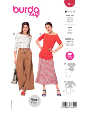 patrón burda de señora camisa sin hombros con mangas 3/4 6021 talla. 34-44 | Por Correo