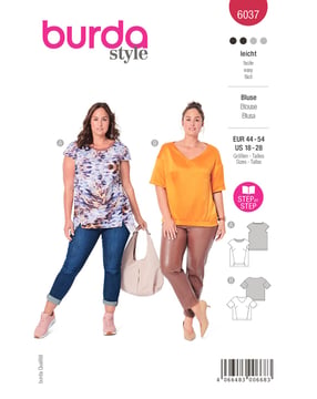 patrón burda blusa de señora con mangas cortas 6037 talla. 44-54 | Por Correo