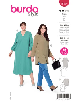 burda patrón señoras vestido y blusa con cuello en V profundo 5953 tamaño 44-54 | Por Correo