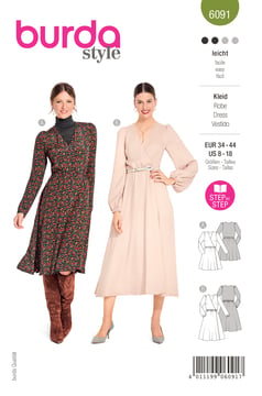 patrón burda vestidos de señora con cintura elástica 6091 talla. 34-44 | Por Correo