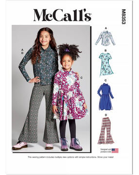Patrons McCall's pour filles : T-shirt à manches longues, robe et pantalon évasé #M8353HH Taille 104-122