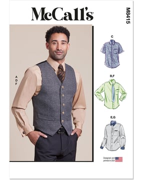 Patrones McCall para hombre: chaleco acolchado, camisas, corbata y pajarita #M8415 Tallas 44-54