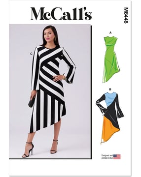 Patrón de McCall's para vestido de punto de mujer con costuras diagonales #M8448 Tallas 34-42