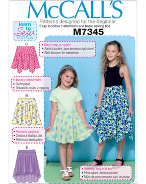 Patrons McCalls Jupes Filles M7345CCE Taille 7-14 ans