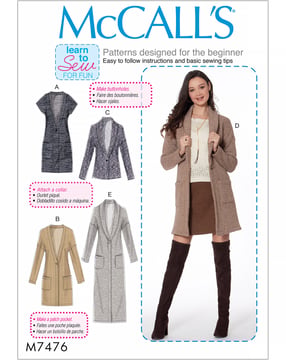 Patrones McCalls para mujer 7476 - Abrigo Chaqueta Chaleco Talla 32-40