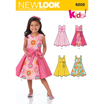 Patrón New Look Vestido infantil para niña con fajín N6202