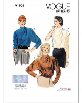 Patron Vogue Chemisier vintage pour femmes années 80 #V1902 Taille 42-50