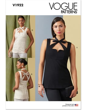 Patron Vogue top sans manches pour femme avec bretelles ludiques #V1922 tailles 42-50
