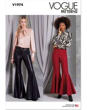 Patron Vogue V1974H5 Pantalon évasé femme avec poches latérales Taille 34-40