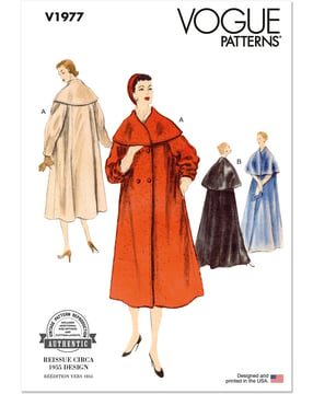Patron Vogue manteau vintage pour femmes avec large col #V1977 tailles 32-40