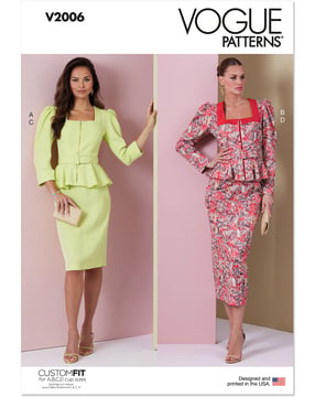 Set de patrons Vogue pour femme : haut à basque et jupe crayon # V2006 tailles 34-42