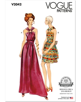 Patron Vogue Femme Vintage Robe de soirée sans manches #V2042 Taille 34-42