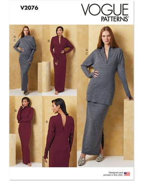 Ensemble de patrons Vogue pour femmes : robe, top et jupe #V2076.Y5 taille 44-52