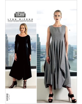 Patron Vogue Robes longues à pans pour femmes à manches longues #V1312 Taille 42-50