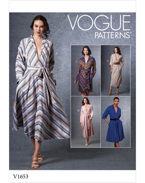 Patron Vogue Robe Femme avec ceinture à nouer #V1653 Taille 40-48