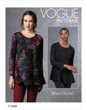 Patrons Vogue pour femmes, chemises à manches longues #V1660 tailles 32-40