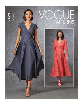 Patrons Vogue Robes d'été pour femmes avec encolure en V, manches courtes/longues #V1672 Taille 32-40