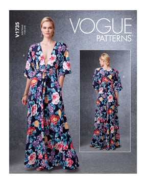 Patron Vogue Robe maxi femme avec décolleté profond #V1735 Taille 32-40