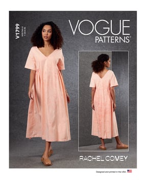 Patron Vogue Robe droite midi pour femme #V1799 Taille 32-40