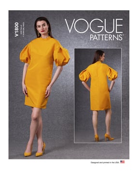 Patron Vogue Robe courte pour femmes avec manches bouffantes #V1800 Taille 32-40