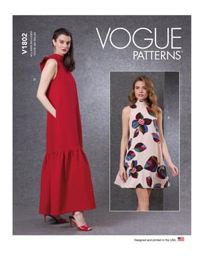 Patron Vogue robe maxi sans manches pour femmes #V1802 tailles 32-50