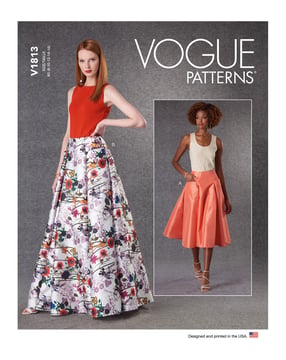Patron Vogue jupe cloche femme maxi midi #V1813 tailles 34-42