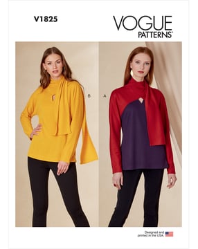 Patrons Vogue pour chemisiers à lavallières femme #V1825 tailles 32-50