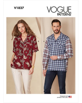 Patron Vogue Chemise/Chemisier Femme Homme #V1827 Taille 34-50