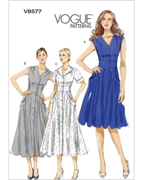 Patrons Vogue Robes pour femmes avec ceinture #V8577 Taille 34-40